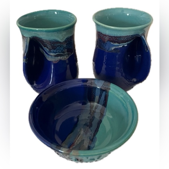 Kitchen Handmade Coffee Mug Bowl Set Signed By Artist Purchased In